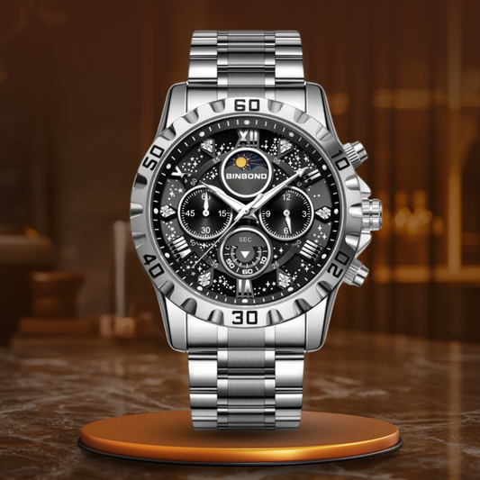 Luksusowy zegarek chronograf z metalową bransoletą