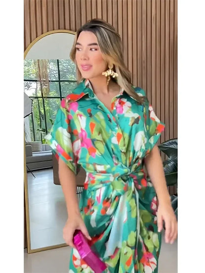 Valentina - Kwiatowa Sukienka Maxi z Guzikami