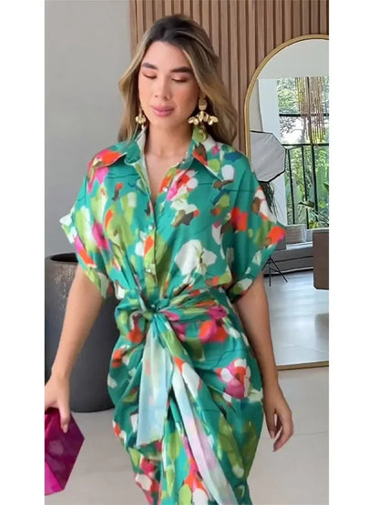 Valentina - Kwiatowa Sukienka Maxi z Guzikami