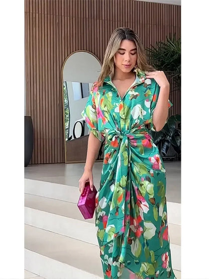 Valentina - Kwiatowa Sukienka Maxi z Guzikami