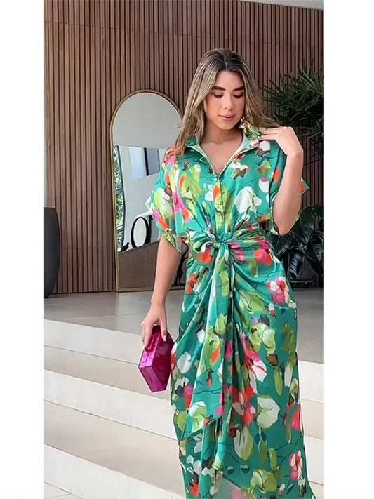 Valentina - Kwiatowa Sukienka Maxi z Guzikami