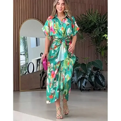 Valentina - Kwiatowa Sukienka Maxi z Guzikami