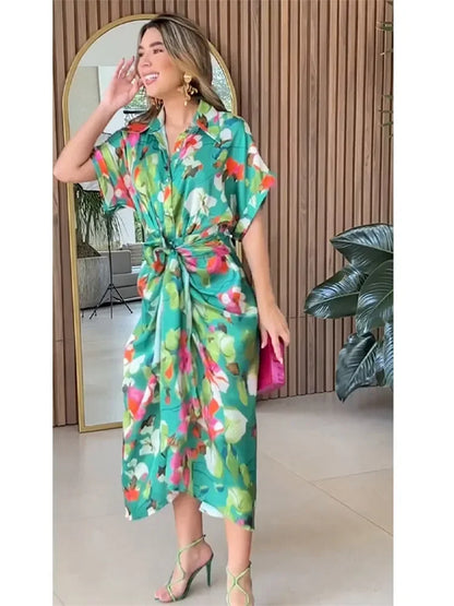 Valentina - Kwiatowa Sukienka Maxi z Guzikami
