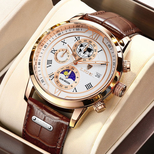 Zegarek chronograf z premium skórzanym paskiem